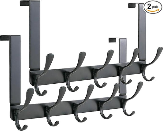 SKOLOO Over The Door Hook, Door Hanger Hooks for Hanging Clothes, Towels, Coats, Hats, Over The Door Towel Hook - Pack of 2, Black, Assembly Required