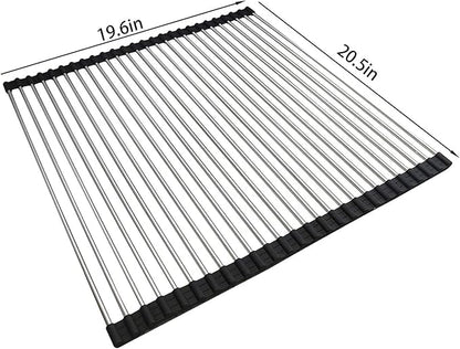 Ahyuan Roll up Dish Drying Rack Over The Sink Kitchen Roll up Sink Drying Rack Portable Dish Drainer Foldable Dish Drying Rack (Black, 20.5''X19.7'')