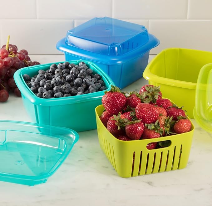Hutzler 3-in-1 Berry Keeper Colander and Container, Keeps Berries Fresh Longer 2 pints, Green