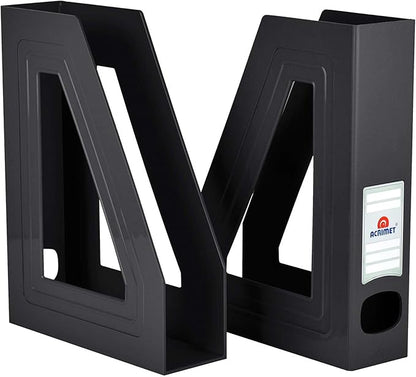 Acrimet Magazine File Holder – Vertical Rack for Documents, Folders and Mail, Durable Plastic Desk Organizer for Office & Home, Black (2 Pack)