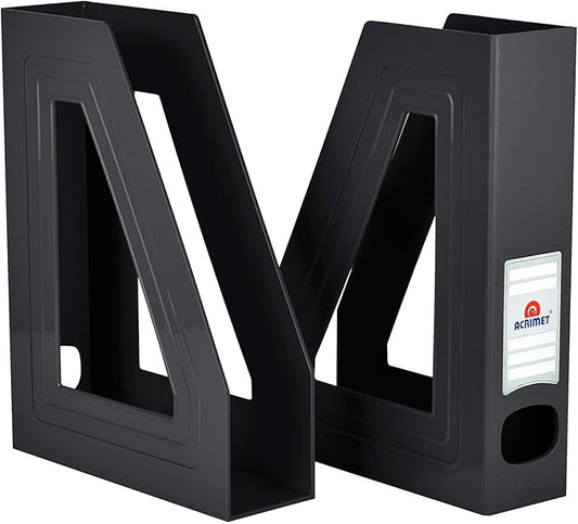 Acrimet Magazine File Holder – Vertical Rack for Documents, Folders and Mail, Durable Plastic Desk Organizer for Office & Home, Black (2 Pack)