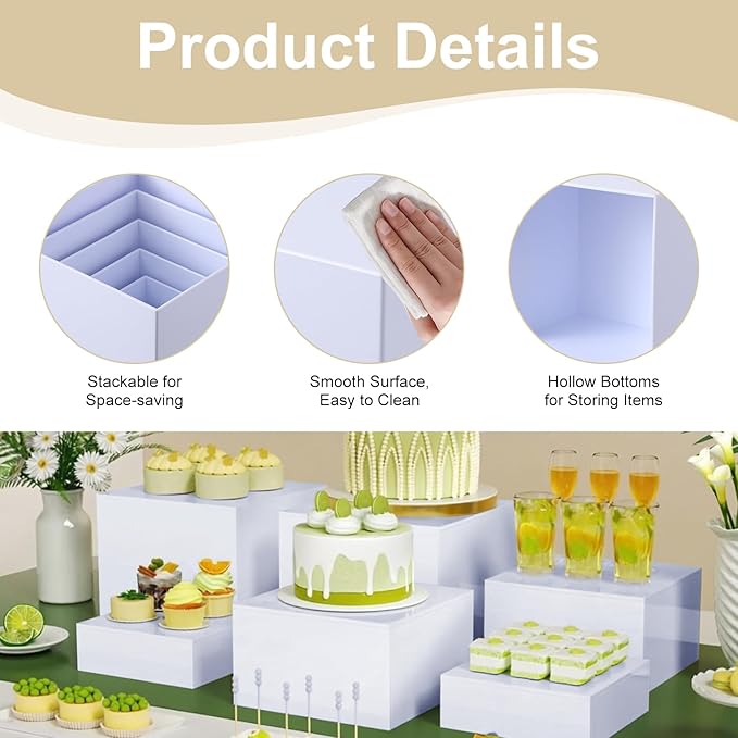 LESSF 6pcs Buffet Risers, Food Risers for Buffet Table Display Stand Shelf, Display Risers Acrylic Risers Display Stands Acrylic Nesting Boxes for Party Catering Dessert Collectibles (3/4/5/6/7/8")