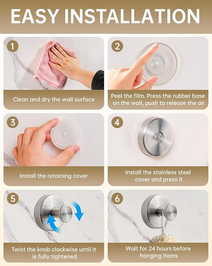 SwanKiss Suction Cup Hooks for Shower, Suction Cup Hooks for Door Wreaths, Robe Towel Hooks Heavy Duty for Bathroom Hanging, Windows, Kitchen, Glass, Mirror, No Drilling, 6 Pack (Sliver)