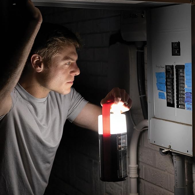 Ontel Battery Daddy Lantern, 2-in-1 Battery Powered Lamp & Battery Organizer, Ultra-Bright 1,000 Lumens Utility Light, Stores & Protects Up to 42 Batteries, Includes Battery Tester & Screwdriver
