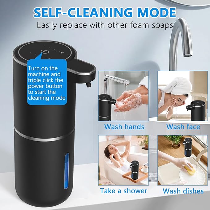 Automatic Soap Dispenser Touchless, USB Rechargeable Automatic Liquid Soap Dispenser, 12.8oz/380mL, 4 Level Adjustable, 1500mAh Smart Wall Mounted for Bathroom Kitchen Dish/Hand Soap