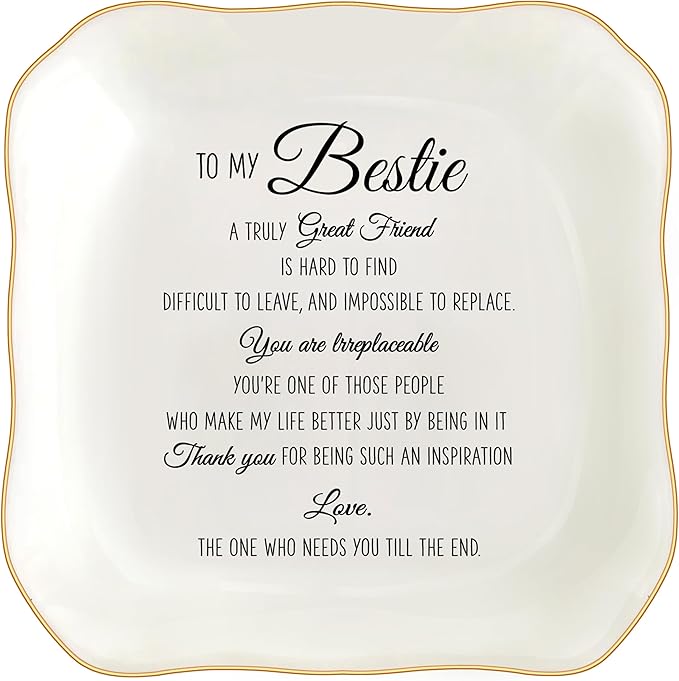 Bestie Gifts for Women Friendship, Jewelry Dish Trinket Tray, Gifts for Friends Female, Friend Gifts for Women Birthday, BFF Soul Sister Work Bestie Gifts for Thanksgiving Gifts (White-bestie2)