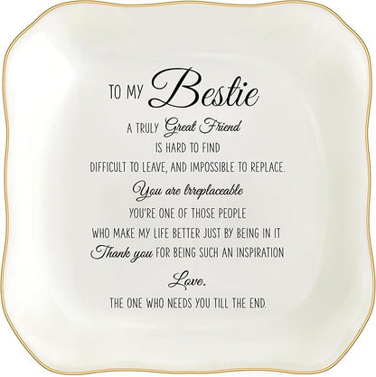 Bestie Gifts for Women Friendship, Jewelry Dish Trinket Tray, Gifts for Friends Female, Friend Gifts for Women Birthday, BFF Soul Sister Work Bestie Gifts for Thanksgiving Gifts (White-bestie2)