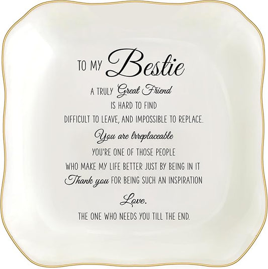 Bestie Gifts for Women Friendship, Jewelry Dish Trinket Tray, Gifts for Friends Female, Friend Gifts for Women Birthday, BFF Soul Sister Work Bestie Gifts for Thanksgiving Gifts (White-bestie2)