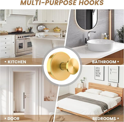 BKV Suction Cup Hooks for Glass Window,Removable Shower Hooks for Inside Shower,Metal Towel Hooks for Bathrooms,4 Pack(Gold)