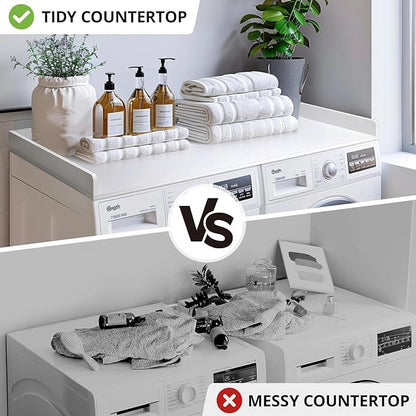 Washer Dryer Countertop, 27.5" x 54" Bamboo Washer and Dryer Countertop for Laundry Room Organization(White)