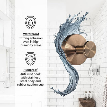 Welsa Suction Cup Hooks for Shower - 4 Pack, Bronze - Stainless Steel, Strong Suction, No Drill, Removable Hanger, Tile Bathroom Kitchen Wall, Glass Door, Mirror Hook Hanging Robe, Towel Holder