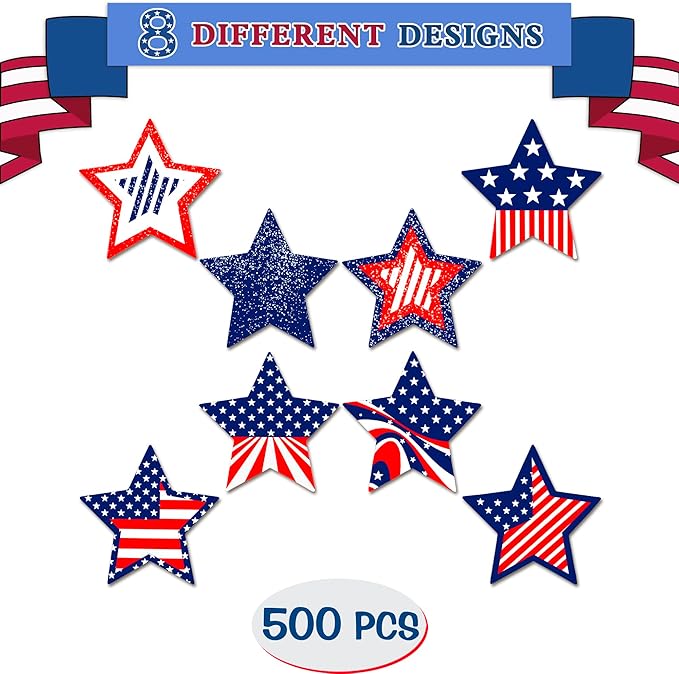 Patriotic Stickers 500 Pcs, 1.5" Memorial Day 4th of July Stars Stickers (wujiaoxing)