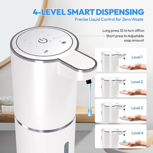 MTYGK Automatic Soap Dispenser Touchless,Liquid Hand Soap Dispenser 12.8oz USB 4levels Adjustable Dispenser Electric Wall Mounted Smart for Bathroom and Kitchen Dish Soap，Easy for Toddlers(White)