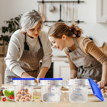 FeyBuosk 4 pcs 4qt Food Storage Containers with Lid, Square Clear Commercial Food Storage Containers with Handle and Scale for Food Storage in Home Kitchen & Dining (Blue)