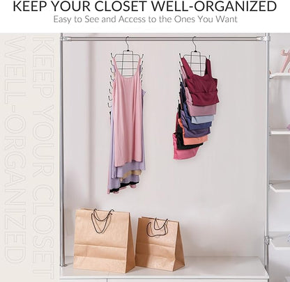 ZEDODIER 3 Pack Tank Top Hanger Space Saving, Bra Hangers for Closet Organizer, Hanging Bra Organizer Tank Tops Holder with 24 Hooks, Metal Closet Organizers and Storage Small Space Solutions, Black