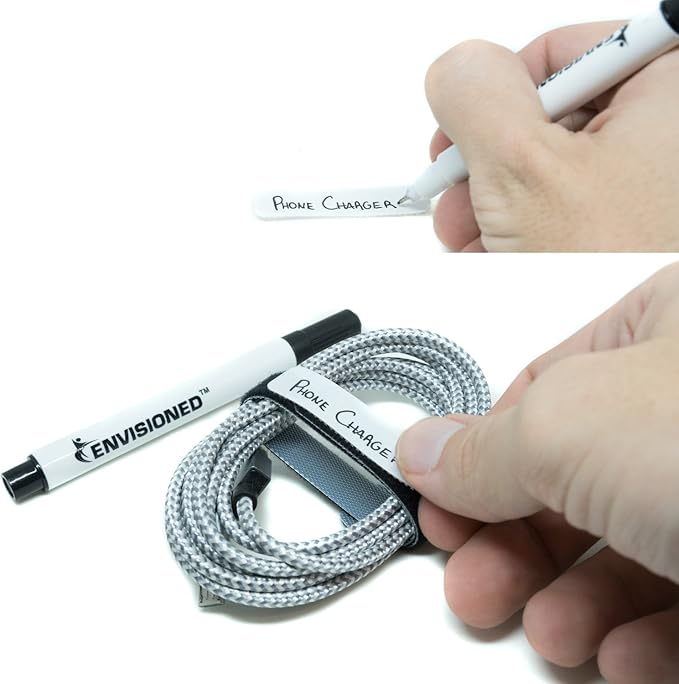 16ft x 1/2 inch Hook Loop Cable Ties Roll | ENVISIONED Multipurpose Fastening Reusable Straps | Cut-To-Length Self Gripping Fastener | Cable Management Tape (White)