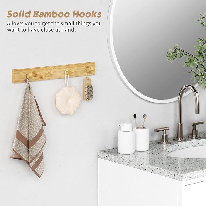 Forbena Natural Wood Coat Rack Wall Mount Set of 4, Wooden Wall Hooks for Bathroom Towels, Vertical Coat Hanger for Kids Room, Boys Girls Bedroom, Office, Entryway Keys Hats and Shoes -16 Hooks