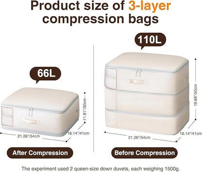 DIMJ Comforter Storage Bag - 110L Large Capacity Ultra Space Saving Self Compression Organize for Duvet, Pillow, Bedding, Blanket Storage Organizer Nylon Compression Bags, Sheet Storage