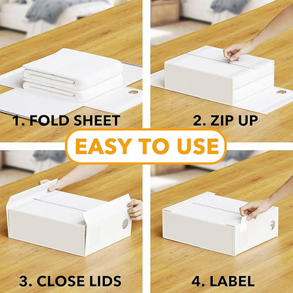 SpaceAid 3 Pack Bed Sheet Organizers and Storage, Foldable Sheet Organizer for Linen Closet, Sheets Set Folder Keeper with Window XL (Queen & King Size) Bedding Container (White, 3 Pack)