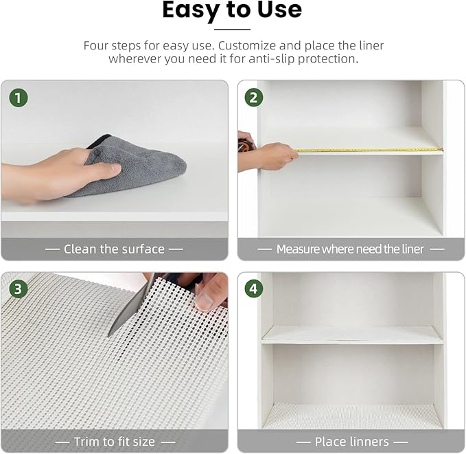 BAGAIL Drawer and Shelf Liner, 17.5 in X 10 Ft Non-Adhesive Shelf Liners for Kitchen Cabinets, Thick Strong Grip Liners for Desk, Shelves, Bathroom Drawers, Cabinet Protection - White
