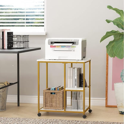 SogesHome Gold Bar Cart, Utility Bar Serving Cart Kitchen Island Rolling Cart on Wheels with Shelves for Living Room, Office, Coffee
