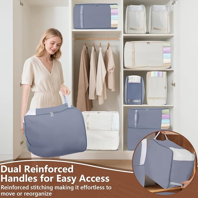 Compression Storage Bags for Down Comforters, Foldable Reusable Organizers for Down Coats, Clothes, Bedding, Blanket, Self Compression Packing Cubes Space Saver Bags with Dual Zipper, 2 Pack 136L Gray