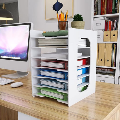 Natwind 7 Tier 10”x12” Scrapbook Paper Organizer For Desk,White File Organizer,Office Desk Organizers,Stackable Letter Tray,Paper Sorter,Document Storage Rack for Home Office School Classroom
