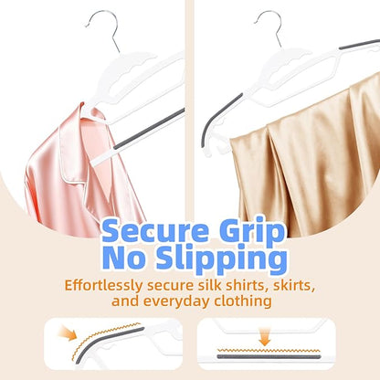 30 Pack Plastic Clothes Hangers, Non-Slip Slim Hangers with 360° Rotating Hook, Heavy Duty Space Saving Hangers for Shirts, Pants & Coats(White)