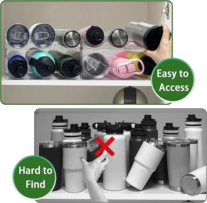 2 Pack Water Bottle Organizer, Stackable Kitchen Pantry Storage Shelf, Plastic Water Bottle Holder for Cabinet and Fridge Organization