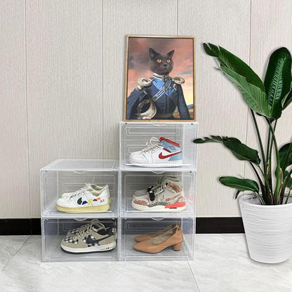 OMOPIN 8 PACK XL Shoe Storage Box,Drop Side Sneaker Display Case,Shoe Boxes Clear Plastic Stackable 13.4”x 10.6”x 8.3” Fit up to US 13 (Clear 8Pack)
