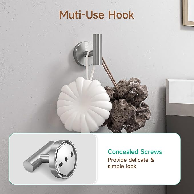 USHOWER Brushed Nickel Bathroom Hardware Set, Modern 18-Inch Towel Bar Set Wall Mounted, Durable SUS304 Stainless Steel Bathroom Accessories Set, 4-Piece