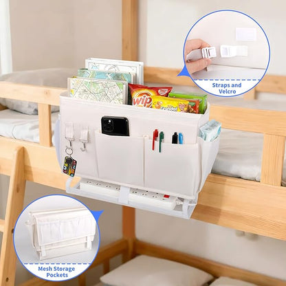 NINTHFIT Bedside Caddy for Dorm Bed Bedside Organizer, Bedside Storage with 10 Pockets and Power Strip Holder, Multifunctional Bedside Pocket for Home, College, Dorm, Bunk/Hospital/Crib Bed (Beige)