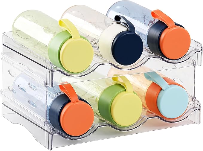 Keerte Acrylic Organizer - Stackable Freestanding Wine Rack, Water Bottle Organizer & Drink Holder for Kitchen, Cabinet, Fridge | Space-Saving Design for Bottles, Cups, Beverages (8.1"x11.2"x5.3")
