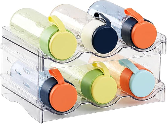 Keerte Acrylic Organizer - Stackable Freestanding Wine Rack, Water Bottle Organizer & Drink Holder for Kitchen, Cabinet, Fridge | Space-Saving Design for Bottles, Cups, Beverages (8.1"x11.2"x5.3")