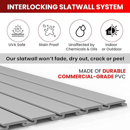 DLDIRECT 3 Colors - White Slatwall Panel Garage Organizer: Heavy Duty Wall Mounted PVC Rack, Interlocking Slat Paneling for Garage Storage, Slotwall Board, Shelves System