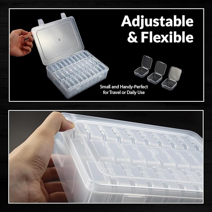 THYSSEN Bead Organizers Box 30Pcs Plastic Mini Clear Storage Cases with 1pcs Hinged Lid Rectangle Case, forJewelry Beading diamond painting Crafts Screws Small Parts of Containers