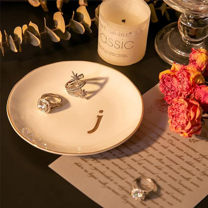 COMMGOAL Ceramic Ring Holder for Jewelry, Jewelry Tray, Ring Dish, Aesthetic Room Decor, Engagement Gifts Bride Gifts Wedding Gifts for Women, White, 4.75"(J)