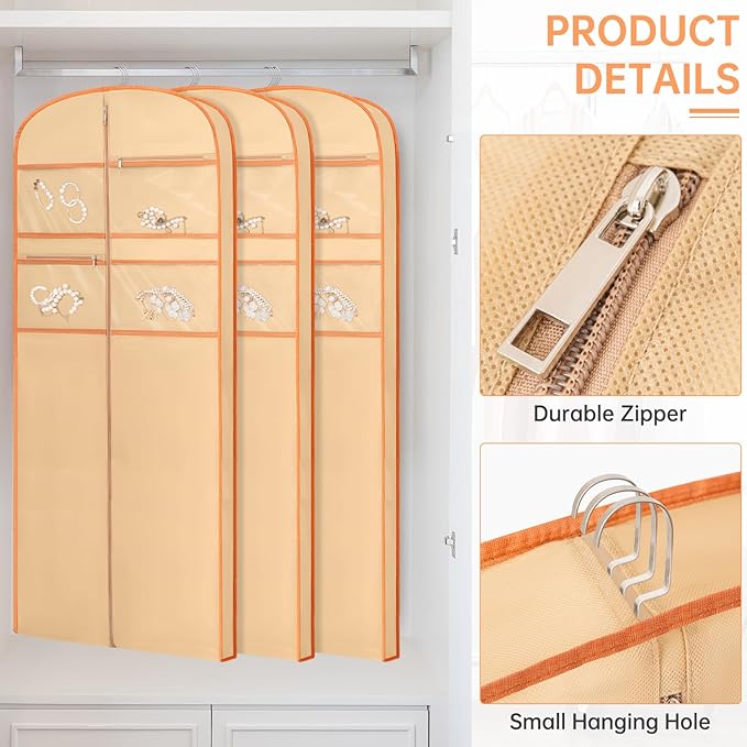 72" Garment Bag for Travel for Hanging Clothes Storage Hanging Suit Cover with Zipper and Accessory Storage for Coats, Dresses, Suits