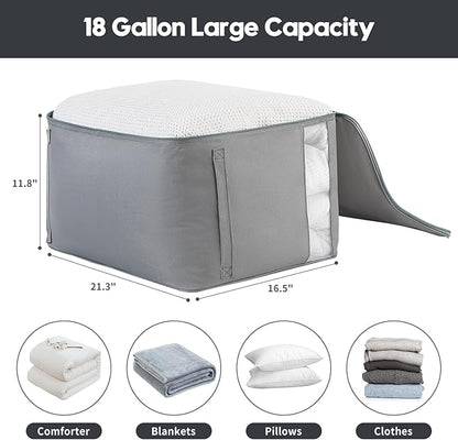 Comforter Storage Bags, Durable Oxford Fabric Clothes Organizer for Closet, Washable Collapsible Large Storage Containers for Clothing Blanket Linen Bedding, 3 Pack (Grey, 18 gallon x 3)