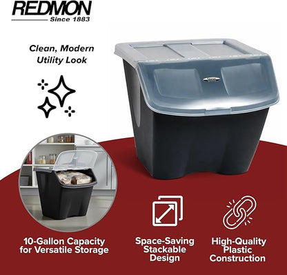Redmon Since 1883 10 Gallon Stackable Shutter Bins, Black, 7316