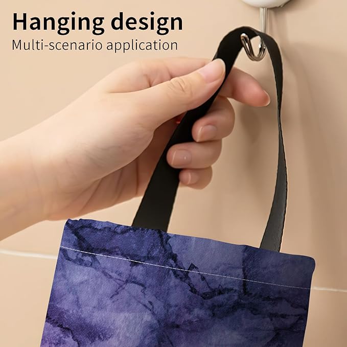 Plastic Bag Holder, Wall Mount Grocery Bag Organizer, Funny Hanging Trash Bag Storage Dispenser for Home Kitchen Luxuious Purple Marble