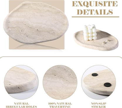 BCS Marble Jewelry Tray Trinket Dish, Decorative Cloud Vanity Key Tray for Women, Perfume Ring Holder Dish for Ring Earring, Cute Jewelry Plate Bowl Aesthetic Room Decor（Beige Travertine）