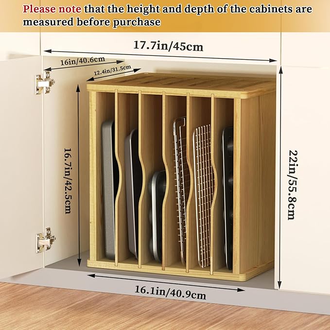 sandpaint 7 Tier Wooden Cabinet Tray Dividers,Kitchen Cabinet Tray Divider for Pans, Storing pans, Baking trays, Cutting Board