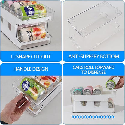 2 Sets 2 Tiers Can Storage Organizer Pantry, Beer Soda Can Organizer for Fridge, Rolling Can Dispenser