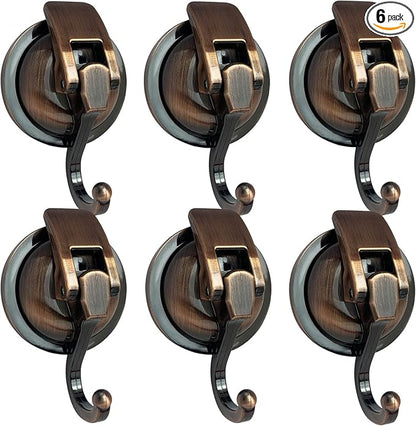 YSSILADI Heavy Duty Vacuum Suction Shower Hooks - Glass Suction Cup Hooks, for Bathroom Robe or Garland Decoration (Antique Brass, 6 Pack)
