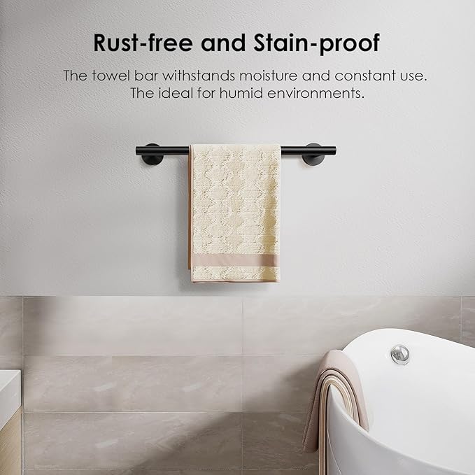 FORIOUS Towel Bar for Bathroom Wall Mounted, 304 Stainless Steel Towel Racks Includes Wall Mounting Hardware, Suitable for Bathroom, RV (Matte Black, 9 Inch)