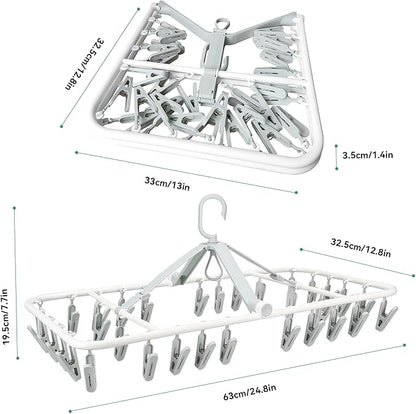 Plastic PP Drying Hanger, Anti-Rusty Drying Rack for Clothes, Socks, Lingeries, Delicates, Drying Hanger with 32 Clips for Baby Clothes, Towels