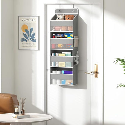 1 Pack 4-Tier Over the Door Organizer, Heavy-Duty Large Deep Pocket Hanging With 4 Large Front & 4 Side Pockets With for Pantry, Kitchen, Bathroom, Dorm, Grey