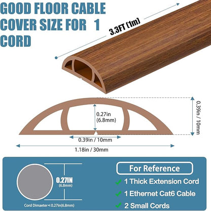 Floor Cord Covers for Wires 3.3FT Cable Hider Wire Cover Self Adhesive Cord Hider Floor for Offices, Homes, Workshops, Warehouses Cable Cavity 0.39" W x 0.27" H