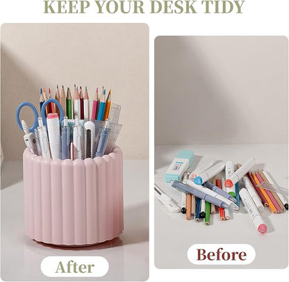Anyoifax 360° Rotating Pen Holder 7 Slots Desk Organizer Removable Pencil Cup Plastic Art Supplies and Accessories Desktop Storage Box Caddy for Office, School, Home (Pink)